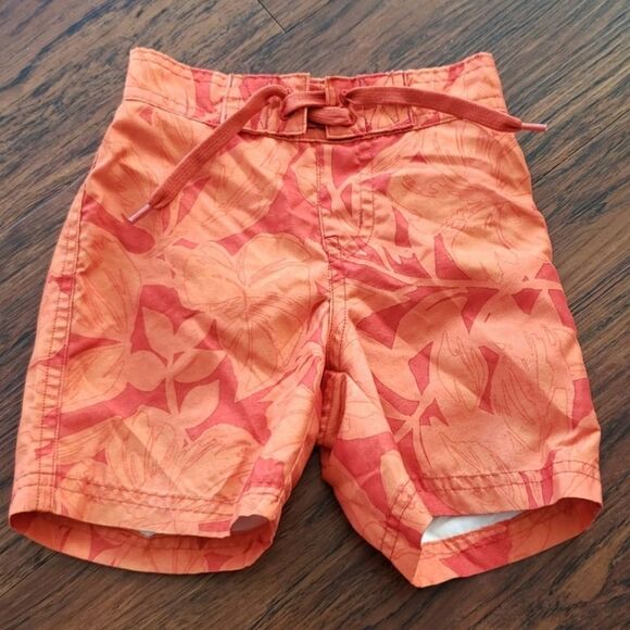 Janie and Jack Boys Orange Floral Tropical Summer Trendy Swim Shorts Size 6-12mo - Picture 1 of 3
